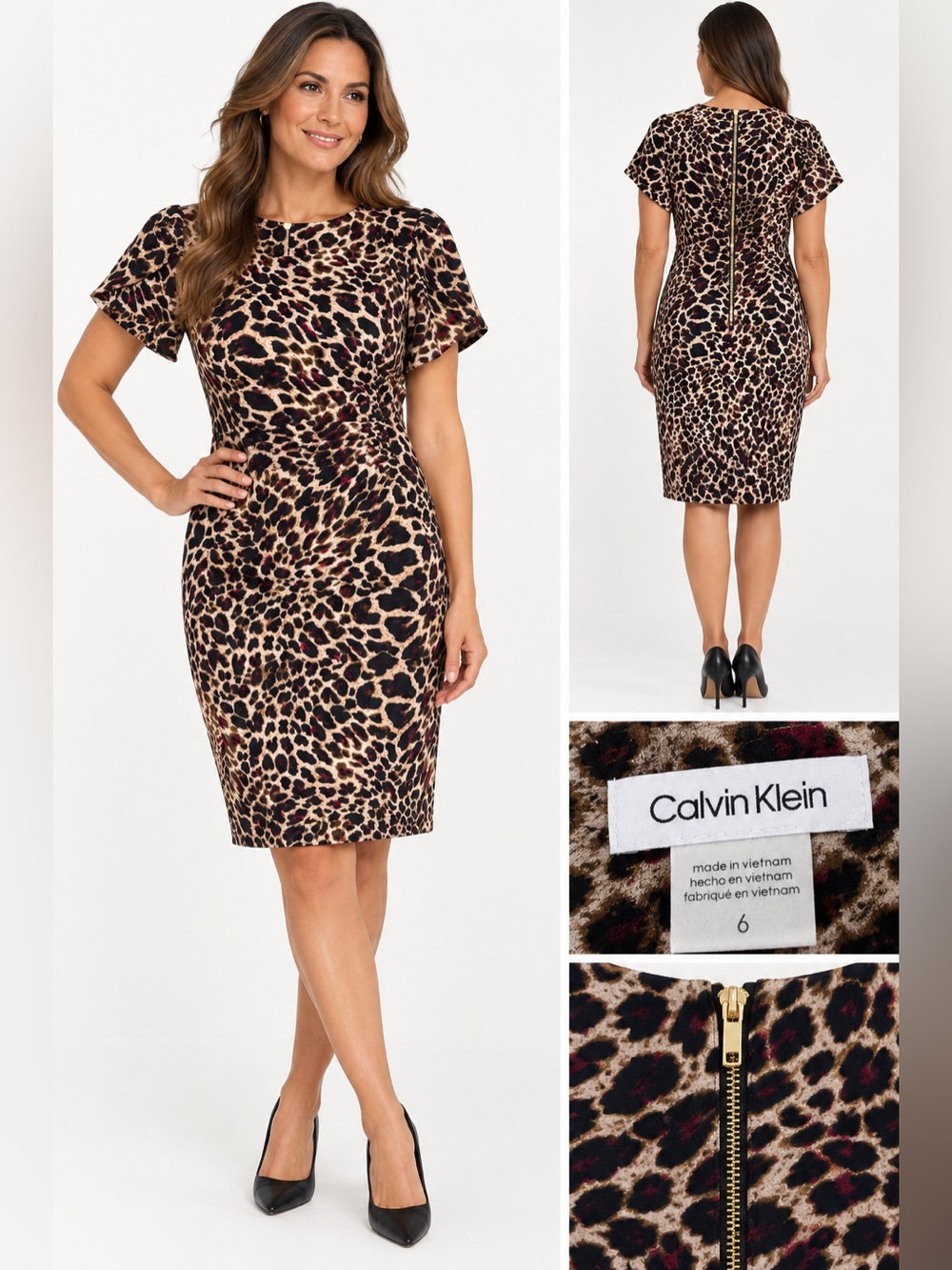 Calvin Klein Leopard Animal Print Sheath Dress Size 6